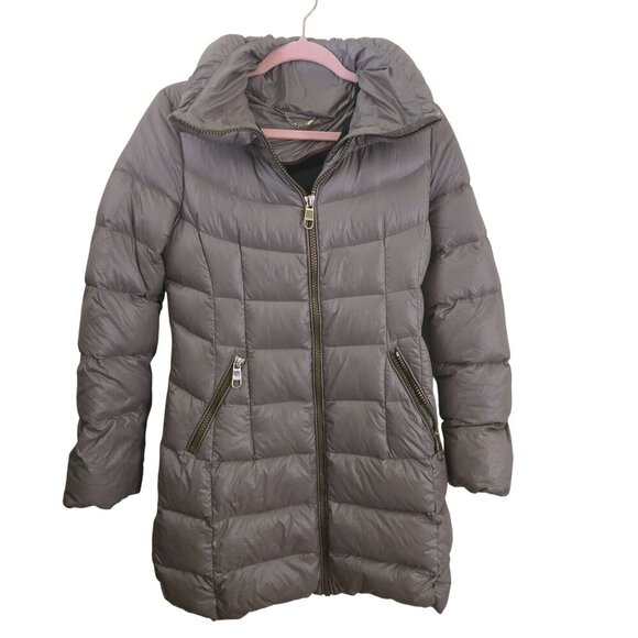 Calvin Klein Packable Down Puffer Coat Hood Pockets Taupe Size S - Picture 3 of 11